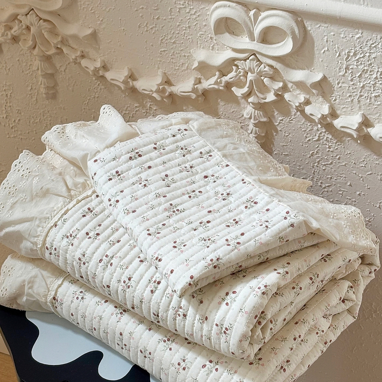 91家纺网 家纺一手货源 找家纺 满座家居 2026新款法式纯棉花边全棉床盖四件套小碎花田园风 甜心