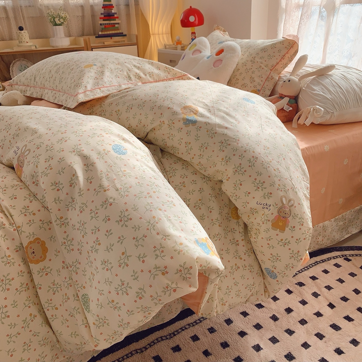 91家纺网 家纺一手货源 找家纺 奈萝家纺 2025新款全棉纯棉小清新印花四件套-第二波 可可甜心