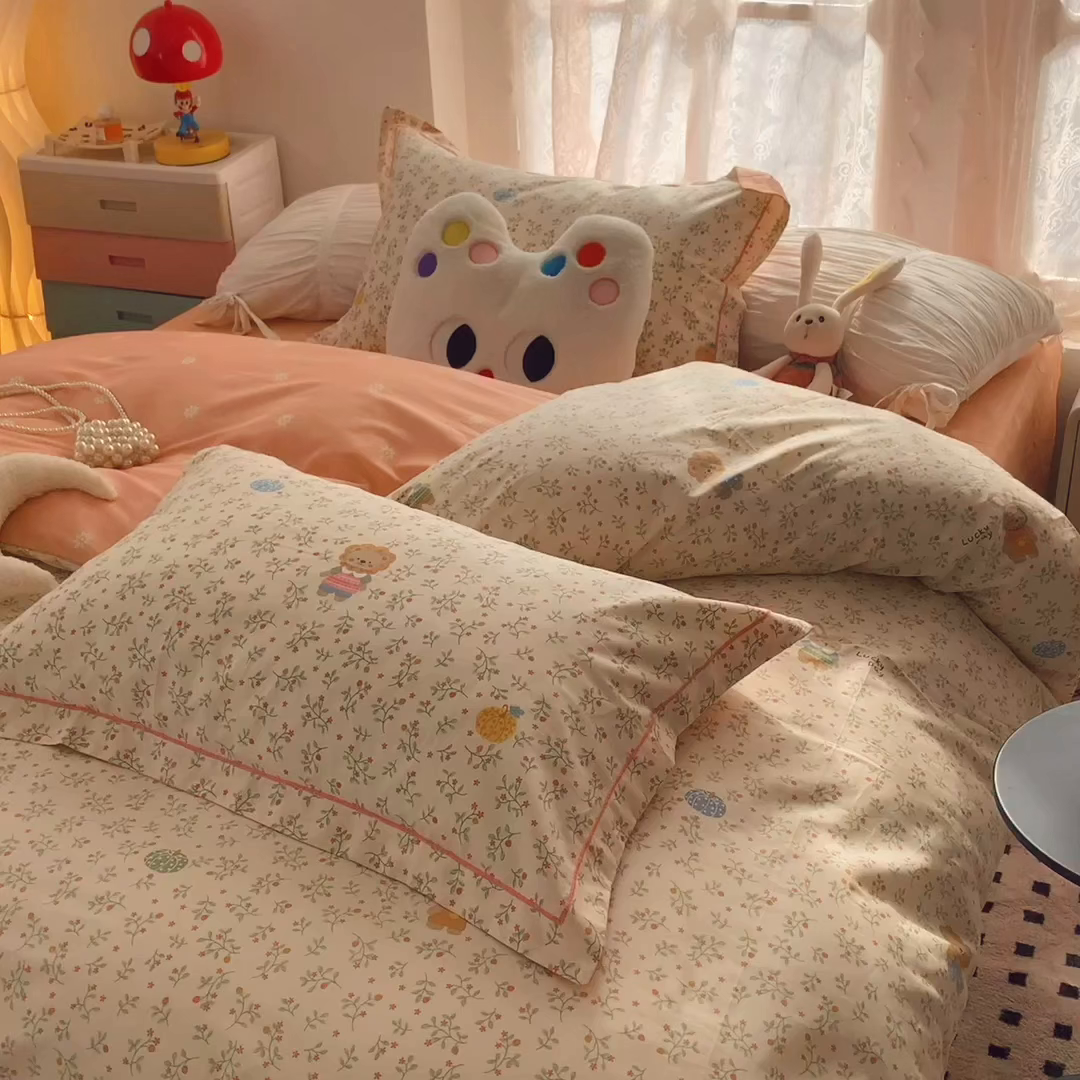 91家纺网 家纺一手货源 找家纺 奈萝家纺 2025新款全棉纯棉小清新印花四件套-第二波 可可甜心