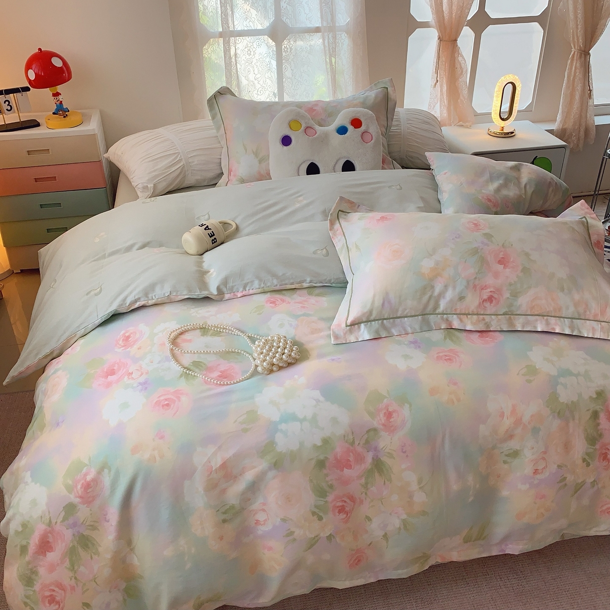 91家纺网 家纺一手货源 找家纺 奈萝家纺 2025新款全棉纯棉小清新印花四件套-第二波 花影