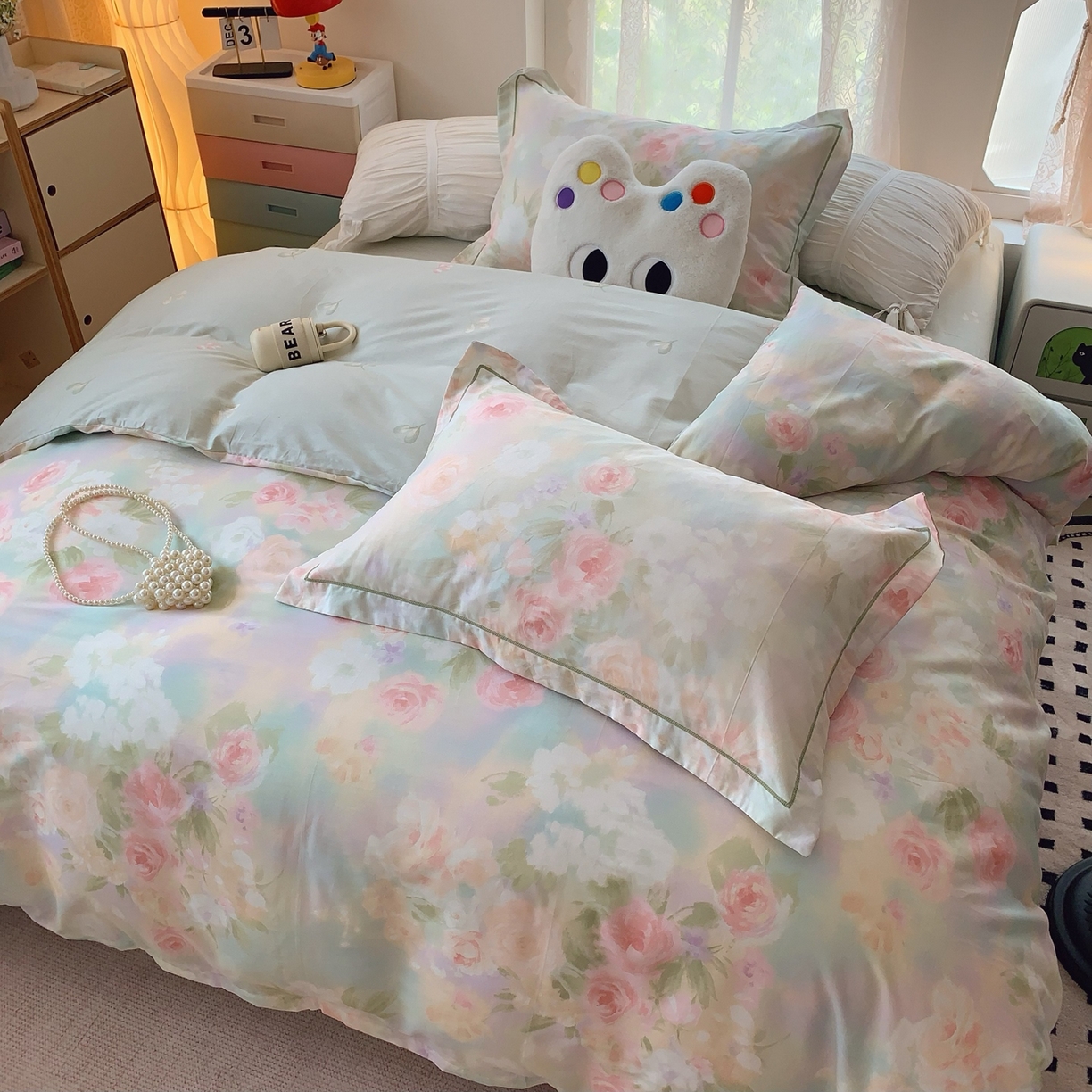 91家纺网 家纺一手货源 找家纺 奈萝家纺 2025新款全棉纯棉小清新印花四件套-第二波 花影