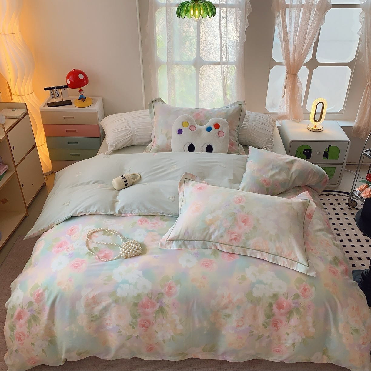 91家纺网 家纺一手货源 找家纺 奈萝家纺 2025新款全棉纯棉小清新印花四件套-第二波 花影