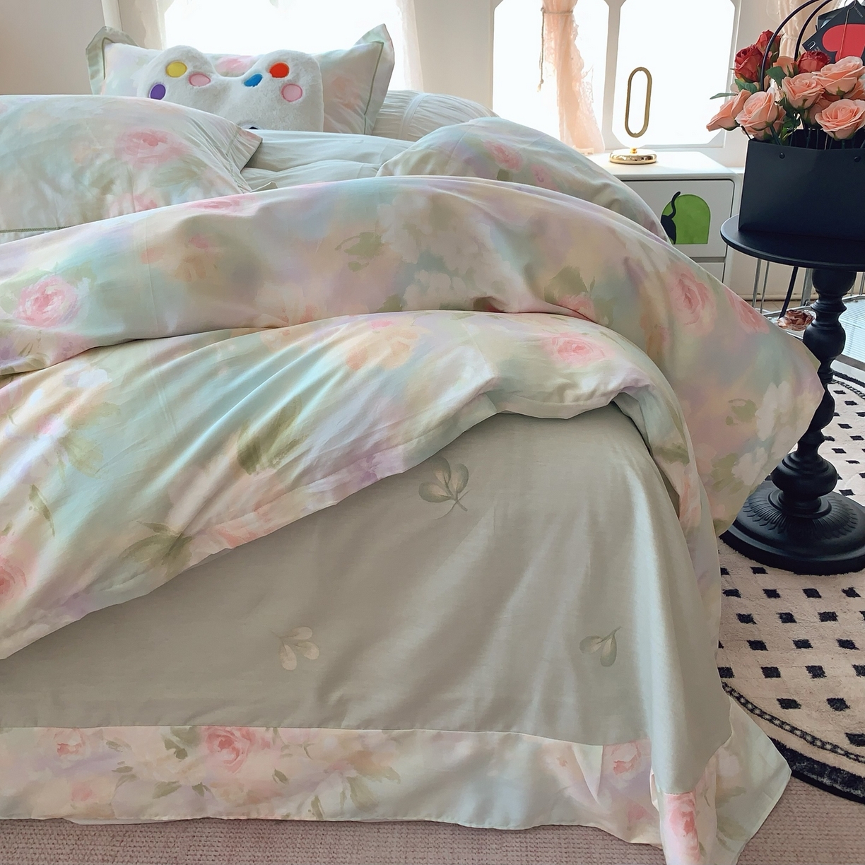 91家纺网 家纺一手货源 找家纺 奈萝家纺 2025新款全棉纯棉小清新印花四件套-第二波 花影