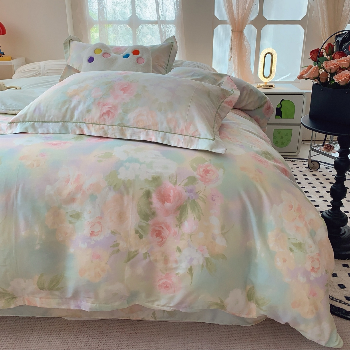 91家纺网 家纺一手货源 找家纺 奈萝家纺 2025新款全棉纯棉小清新印花四件套-第二波 花影