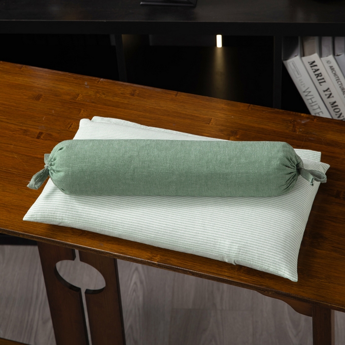 91家纺网 家纺一手货源 找家纺 仁宇枕业 2026新款全棉水洗棉二合一可拆分全棉荞麦壳组合牵引枕枕头枕芯 无印条纹风组合系列荞麦枕-绿色