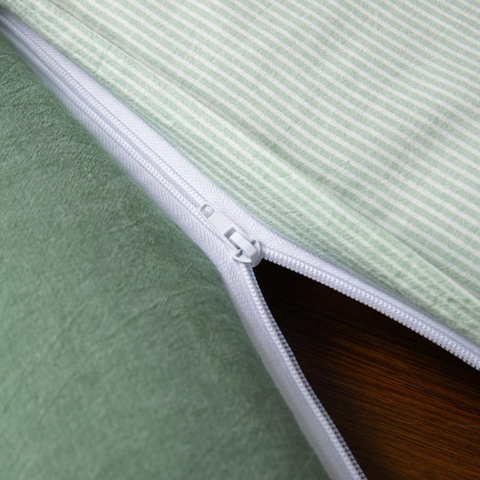 91家纺网 家纺一手货源 找家纺 仁宇枕业 2026新款全棉水洗棉二合一可拆分全棉荞麦壳组合牵引枕枕头枕芯 无印条纹风组合系列荞麦枕-绿色