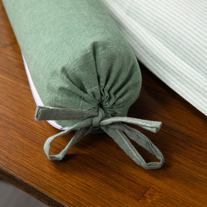 91家纺网 家纺一手货源 找家纺 仁宇枕业 2026新款全棉水洗棉二合一可拆分全棉荞麦壳组合牵引枕枕头枕芯 无印条纹风组合系列荞麦枕-绿色