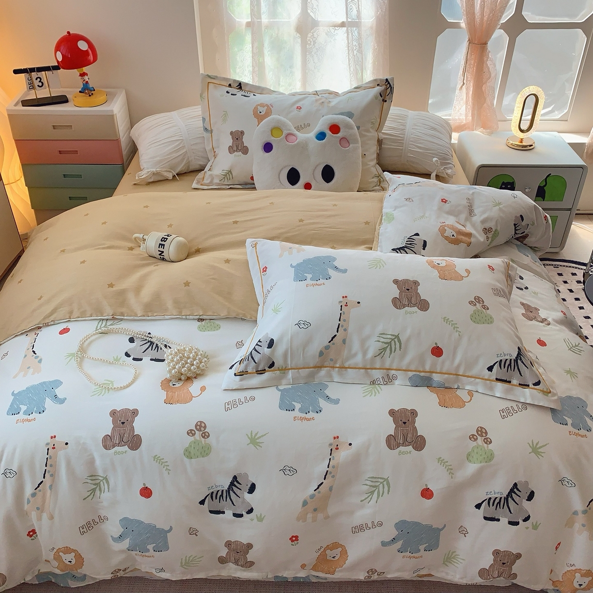 91家纺网 家纺一手货源 找家纺 奈萝家纺 2025新款全棉纯棉小清新印花四件套-第二波 动物园