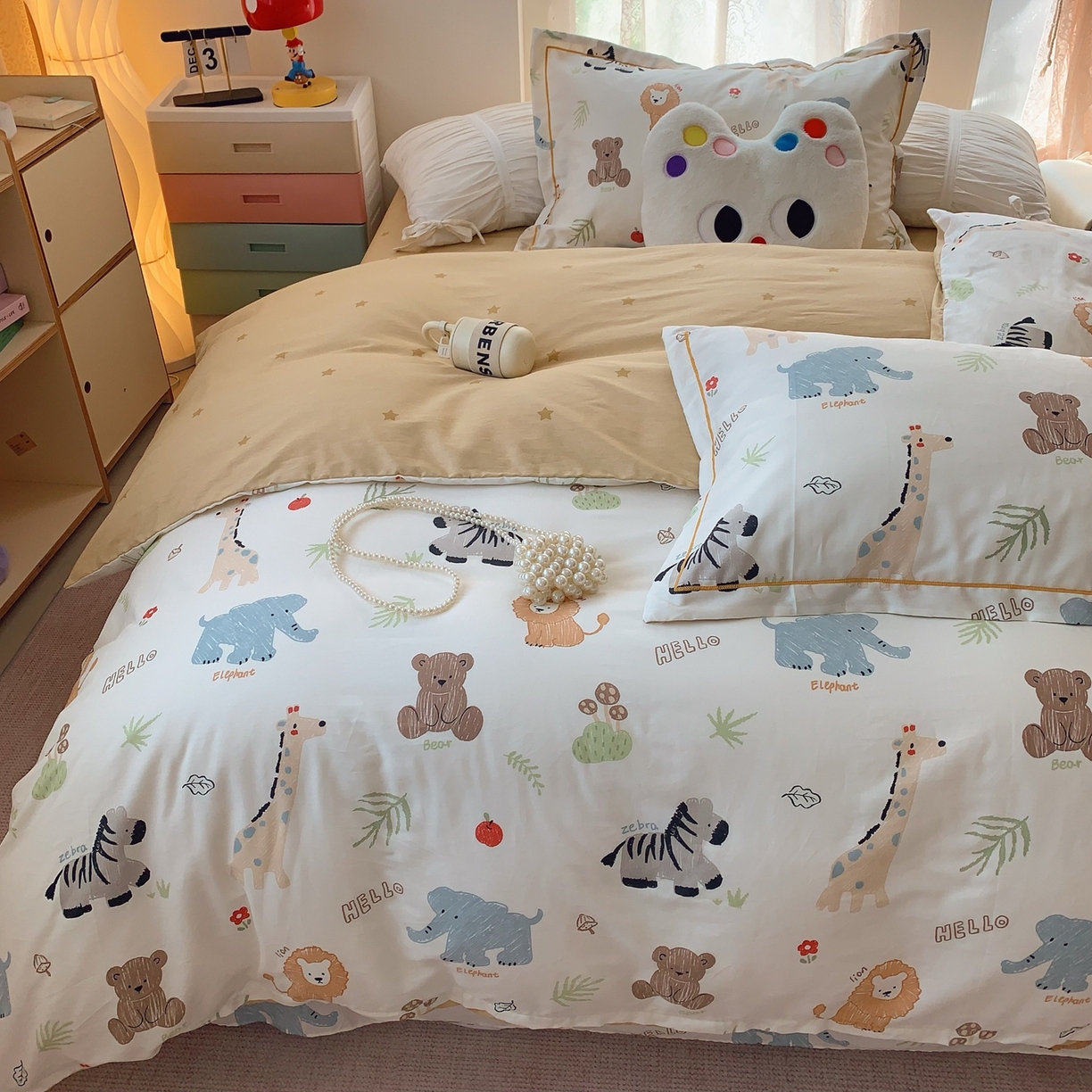 91家纺网 家纺一手货源 找家纺 奈萝家纺 2025新款全棉纯棉小清新印花四件套-第二波 动物园