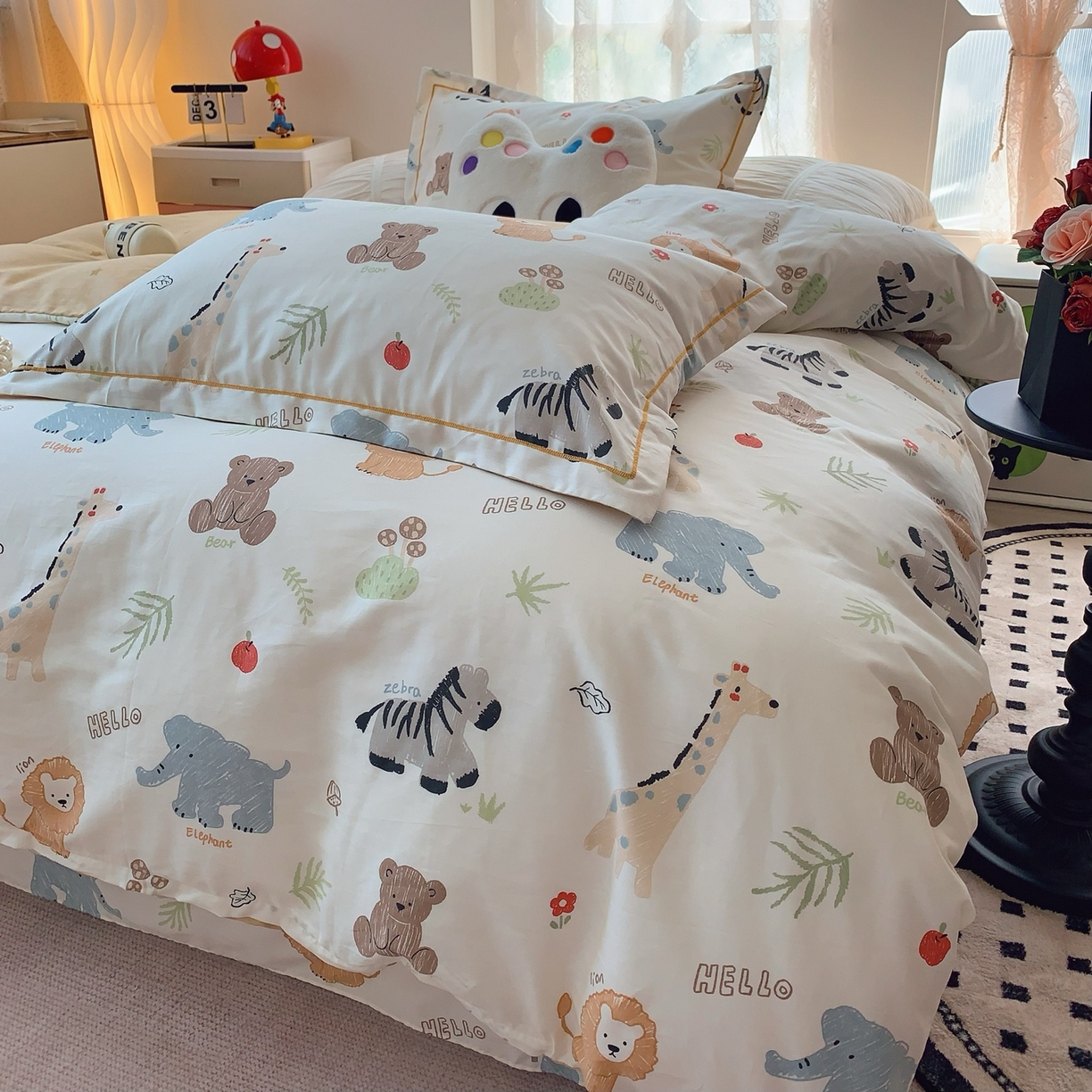 91家纺网 家纺一手货源 找家纺 奈萝家纺 2025新款全棉纯棉小清新印花四件套-第二波 动物园