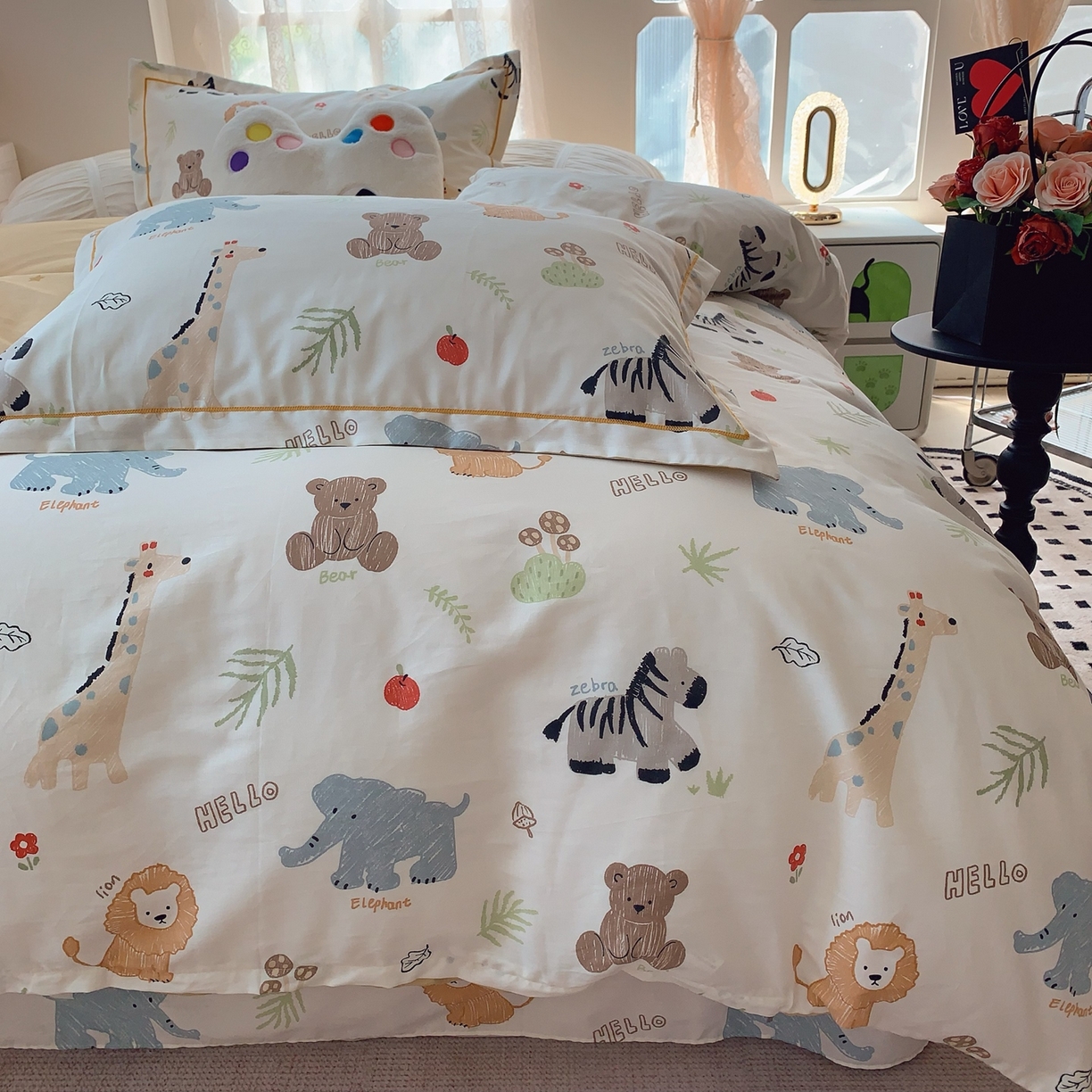 91家纺网 家纺一手货源 找家纺 奈萝家纺 2025新款全棉纯棉小清新印花四件套-第二波 动物园