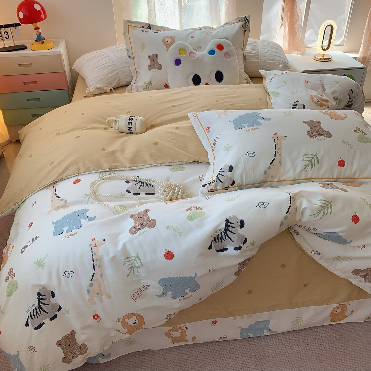 91家纺网 家纺一手货源 找家纺 奈萝家纺 2025新款全棉纯棉小清新印花四件套-第二波 动物园