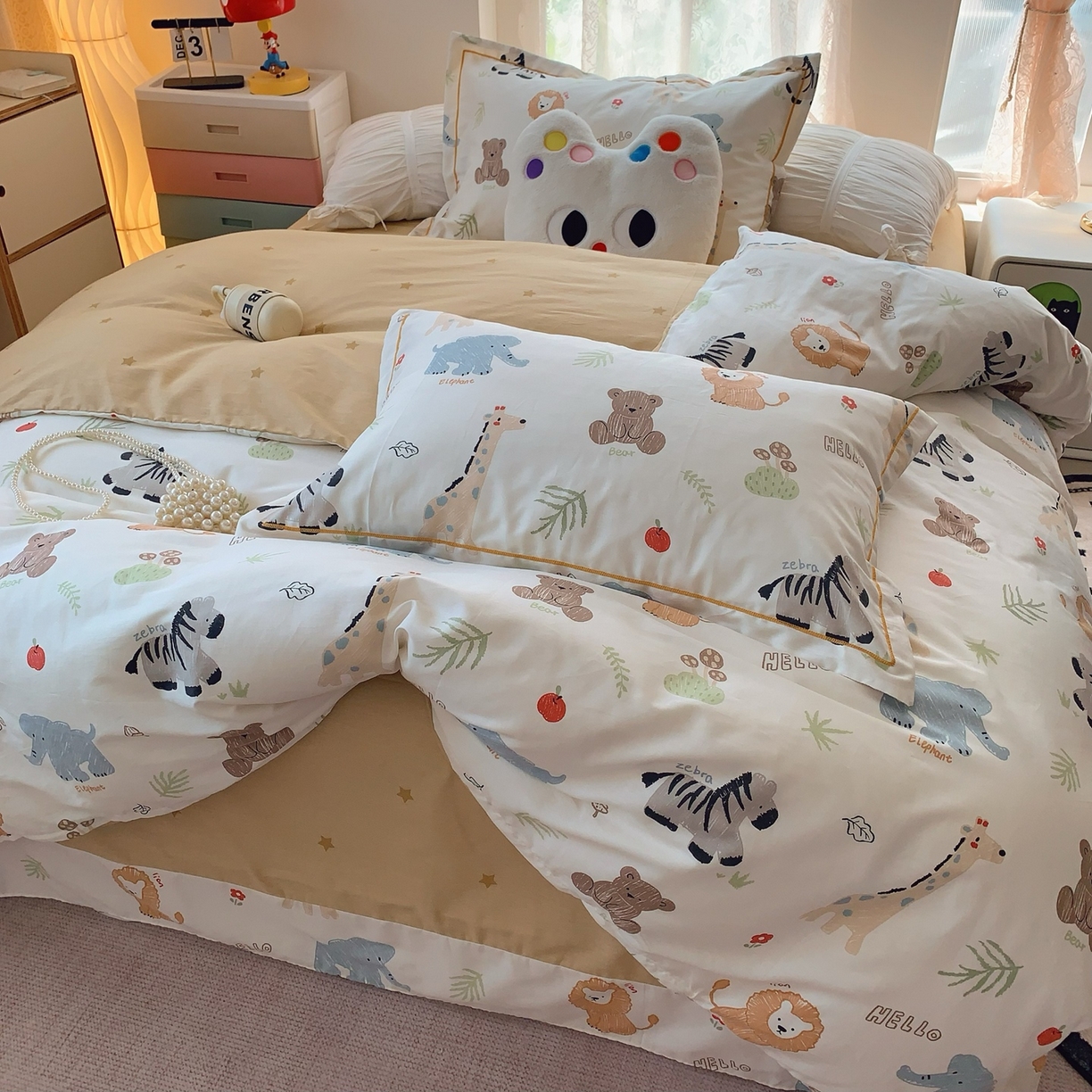 91家纺网 家纺一手货源 找家纺 奈萝家纺 2025新款全棉纯棉小清新印花四件套-第二波 动物园