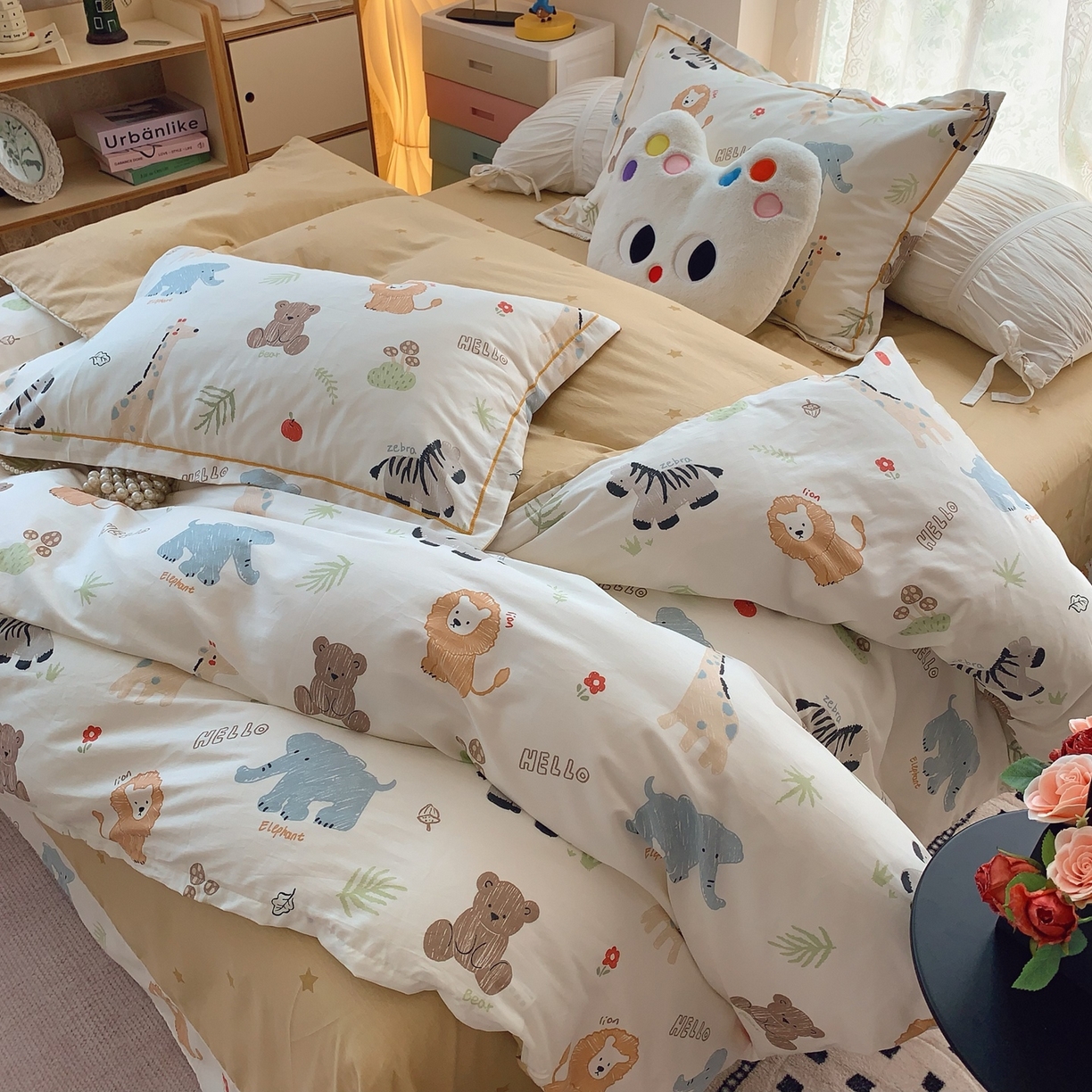 91家纺网 家纺一手货源 找家纺 奈萝家纺 2025新款全棉纯棉小清新印花四件套-第二波 动物园