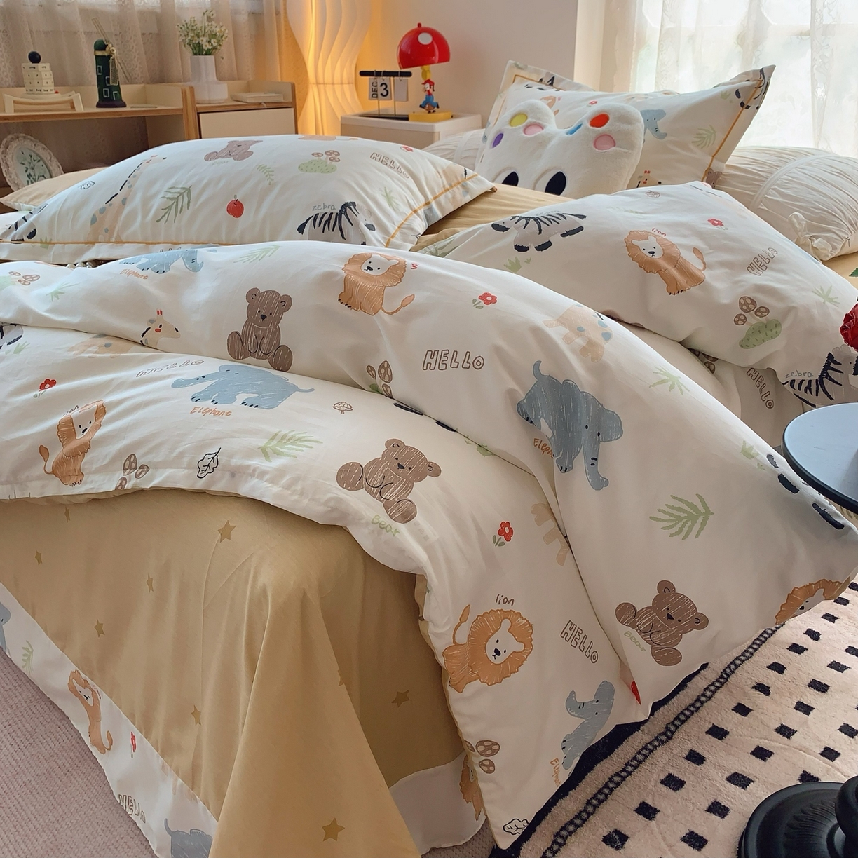 91家纺网 家纺一手货源 找家纺 奈萝家纺 2025新款全棉纯棉小清新印花四件套-第二波 动物园