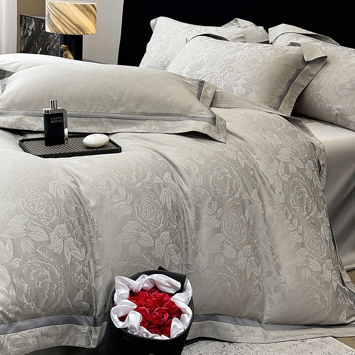 91家纺网 家纺一手货源 找家纺 60支花开富贵长绒棉丝光全棉提花四件套 花开富贵-绅士灰