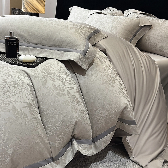 91家纺网 家纺一手货源 找家纺 60支花开富贵长绒棉丝光全棉提花四件套 花开富贵-绅士灰