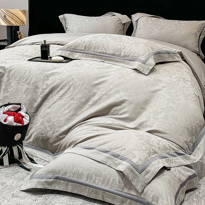 91家纺网 家纺一手货源 找家纺 60支花开富贵长绒棉丝光全棉提花四件套 花开富贵-绅士灰