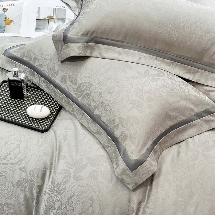 91家纺网 家纺一手货源 找家纺 60支花开富贵长绒棉丝光全棉提花四件套 花开富贵-绅士灰