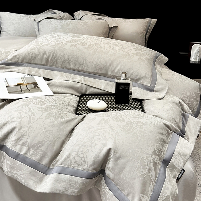 91家纺网 家纺一手货源 找家纺 60支花开富贵长绒棉丝光全棉提花四件套 花开富贵-绅士灰