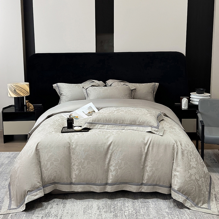 60支花开富贵长绒棉丝光全棉提花四件套 花开富贵-绅士灰