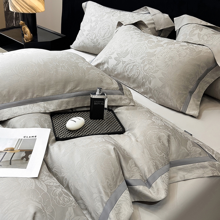 91家纺网 家纺一手货源 找家纺 60支花开富贵长绒棉丝光全棉提花四件套 花开富贵-绅士灰