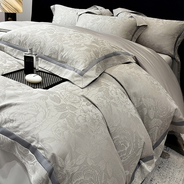 91家纺网 家纺一手货源 找家纺 60支花开富贵长绒棉丝光全棉提花四件套 花开富贵-绅士灰