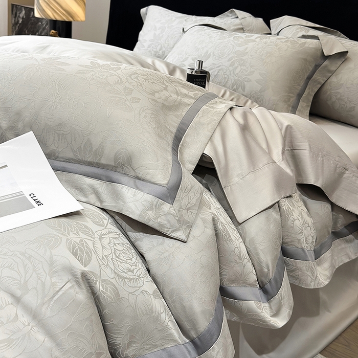 91家纺网 家纺一手货源 找家纺 60支花开富贵长绒棉丝光全棉提花四件套 花开富贵-绅士灰