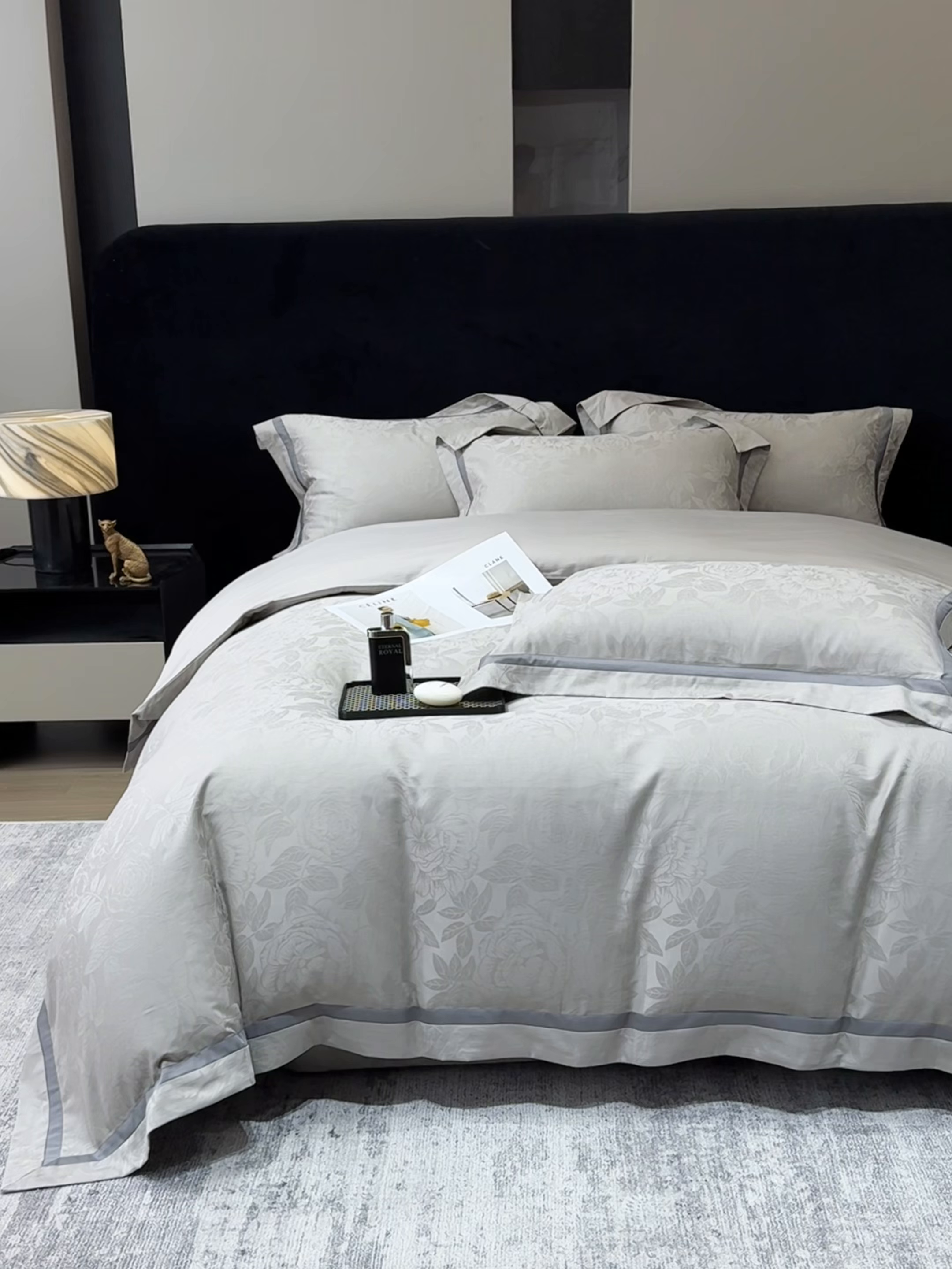 91家纺网 家纺一手货源 找家纺 60支花开富贵长绒棉丝光全棉提花四件套 花开富贵-绅士灰