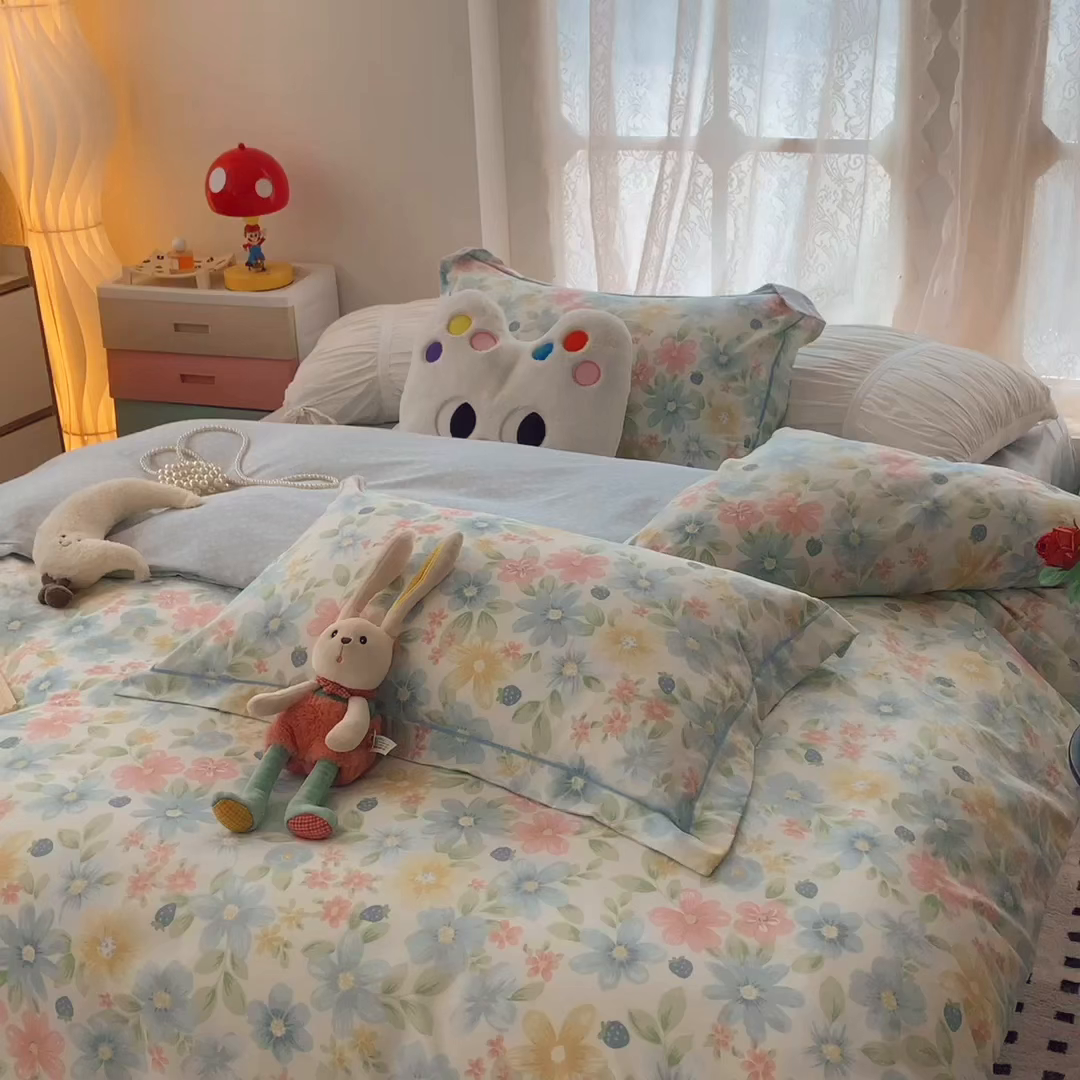 91家纺网 家纺一手货源 找家纺 奈萝家纺 2025新款全棉纯棉小清新印花四件套-第二波 春田花花