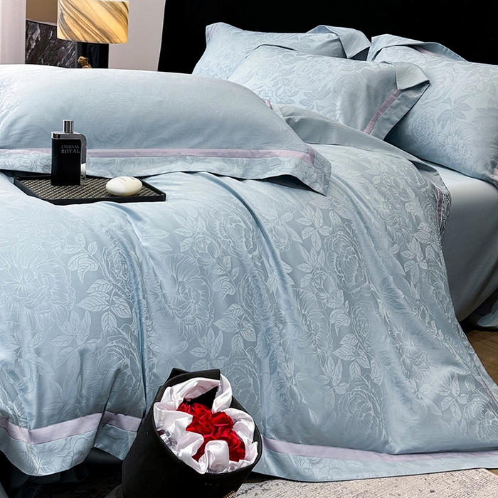 91家纺网 家纺一手货源 找家纺 60支花开富贵长绒棉丝光全棉提花四件套 花开富贵-温馨撞色