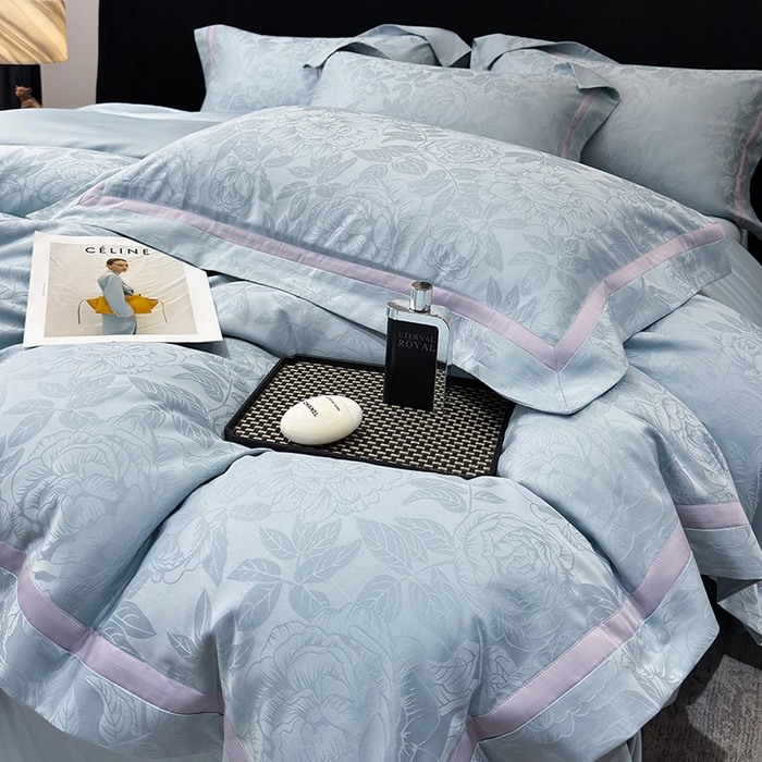 91家纺网 家纺一手货源 找家纺 60支花开富贵长绒棉丝光全棉提花四件套 花开富贵-温馨撞色