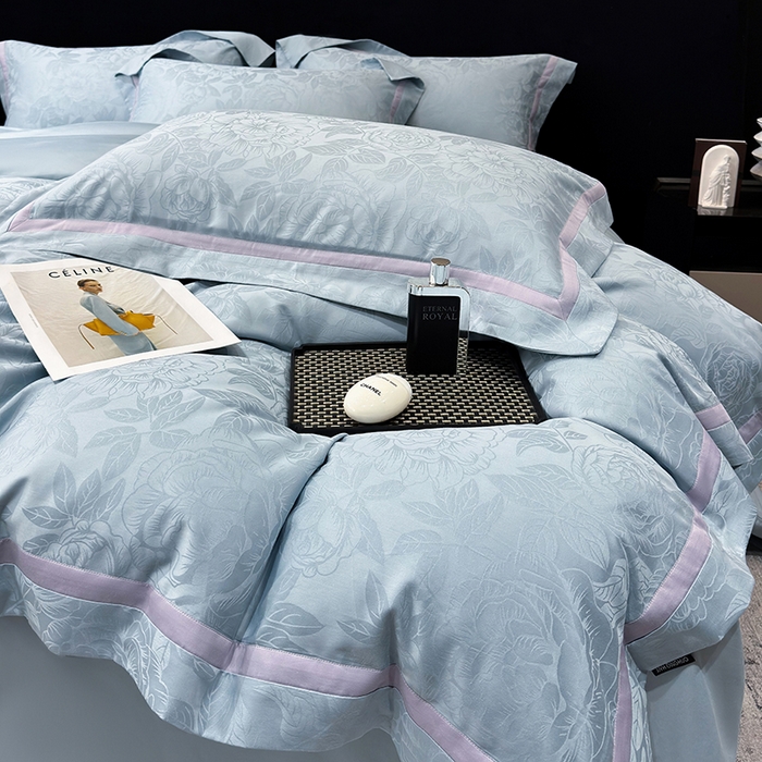 91家纺网 家纺一手货源 找家纺 60支花开富贵长绒棉丝光全棉提花四件套 花开富贵-温馨撞色