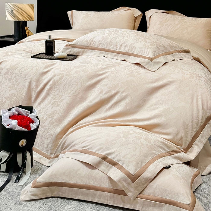 91家纺网 家纺一手货源 找家纺 60支花开富贵长绒棉丝光全棉提花四件套 花开富贵-香槟金