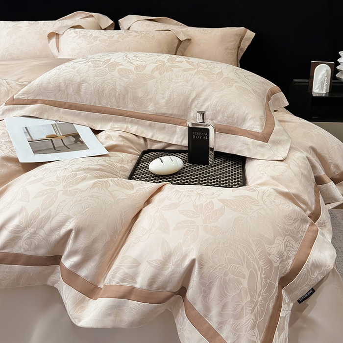 91家纺网 家纺一手货源 找家纺 60支花开富贵长绒棉丝光全棉提花四件套 花开富贵-香槟金