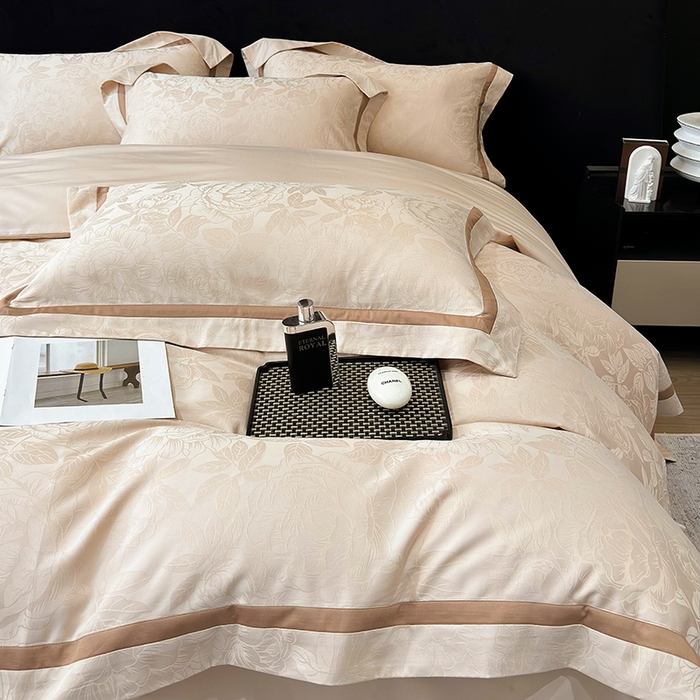 91家纺网 家纺一手货源 找家纺 60支花开富贵长绒棉丝光全棉提花四件套 花开富贵-香槟金