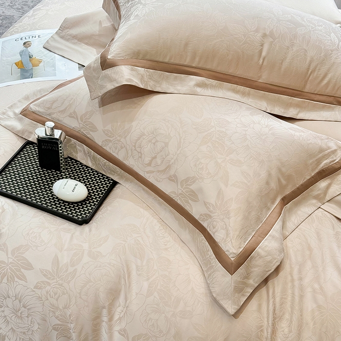 91家纺网 家纺一手货源 找家纺 60支花开富贵长绒棉丝光全棉提花四件套 花开富贵-香槟金