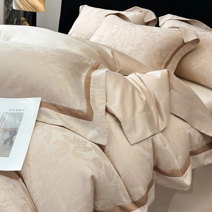 91家纺网 家纺一手货源 找家纺 60支花开富贵长绒棉丝光全棉提花四件套 花开富贵-香槟金