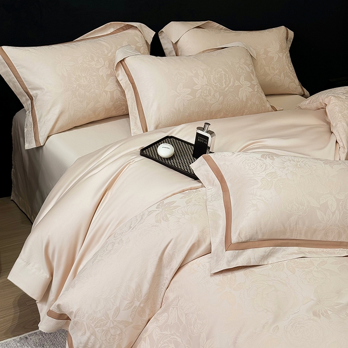 91家纺网 家纺一手货源 找家纺 60支花开富贵长绒棉丝光全棉提花四件套 花开富贵-香槟金