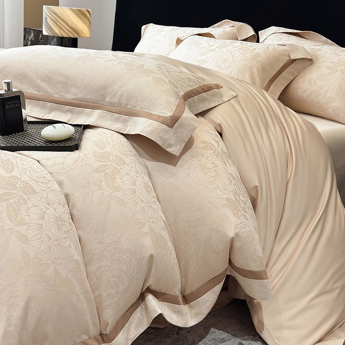 91家纺网 家纺一手货源 找家纺 60支花开富贵长绒棉丝光全棉提花四件套 花开富贵-香槟金