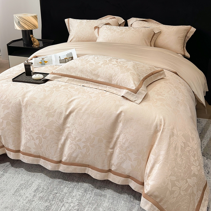 91家纺网 家纺一手货源 找家纺 60支花开富贵长绒棉丝光全棉提花四件套 花开富贵-香槟金