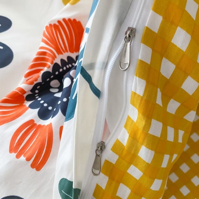 91家纺网 家纺一手货源 找家纺 钰锦铂2026新款直播爆款全棉四件套13070吊边床单一字绣印花纯棉三件套四件套 暖阳朵朵