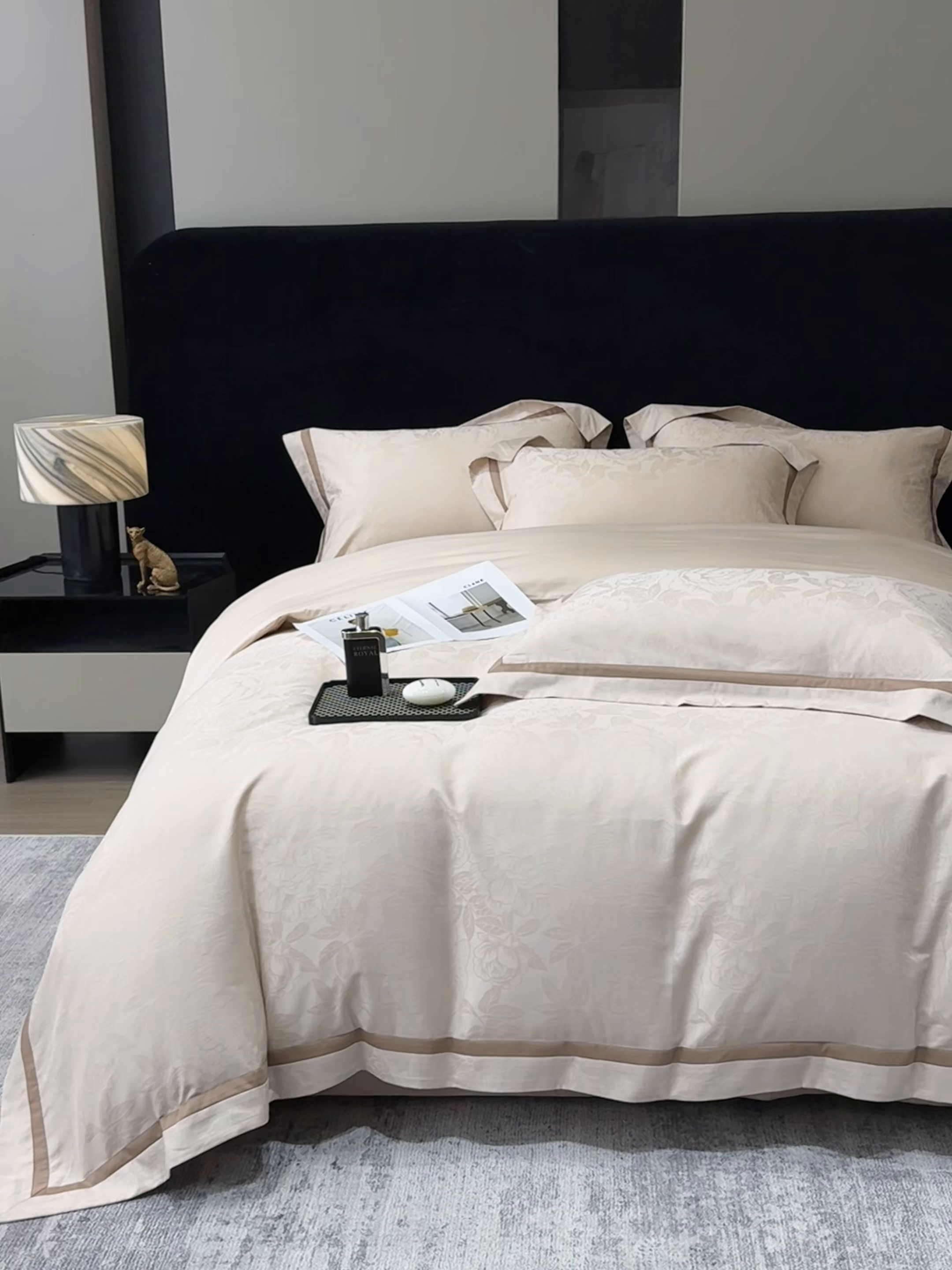 91家纺网 家纺一手货源 找家纺 60支花开富贵长绒棉丝光全棉提花四件套 花开富贵-香槟金