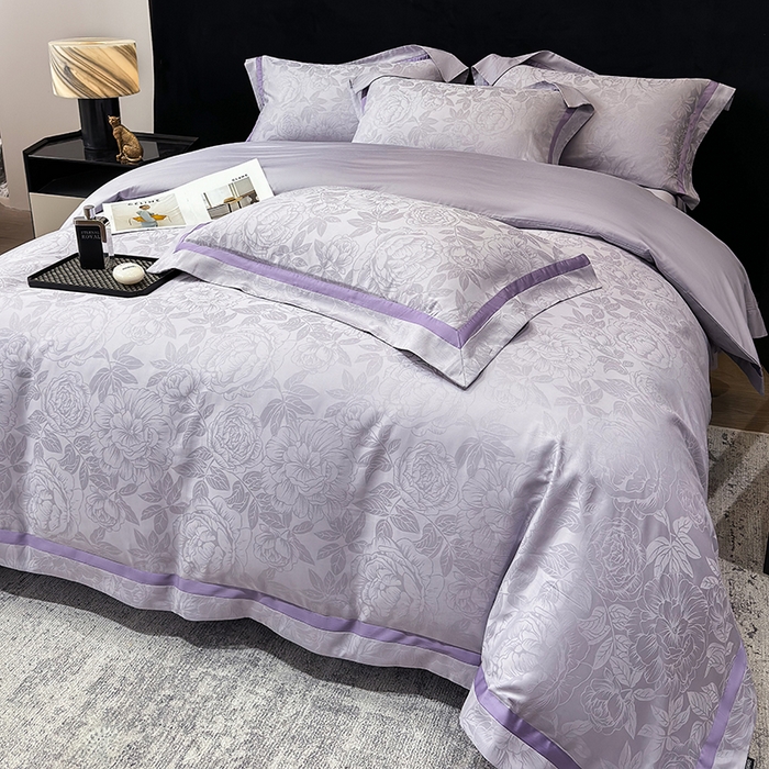 91家纺网 家纺一手货源 找家纺 60支花开富贵长绒棉丝光全棉提花四件套 花开富贵-优雅紫