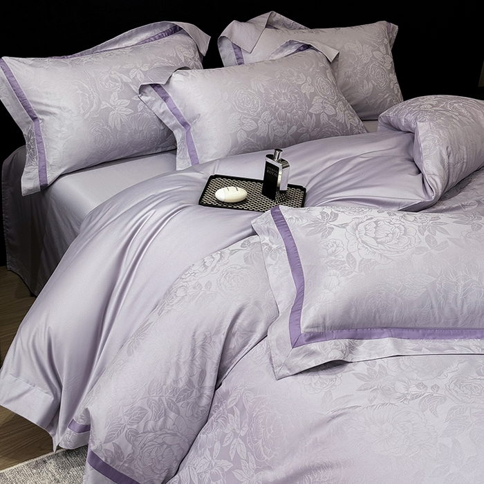 91家纺网 家纺一手货源 找家纺 60支花开富贵长绒棉丝光全棉提花四件套 花开富贵-优雅紫