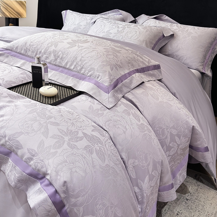 91家纺网 家纺一手货源 找家纺 60支花开富贵长绒棉丝光全棉提花四件套 花开富贵-优雅紫