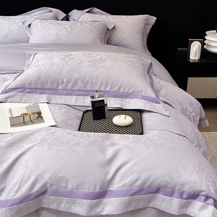 91家纺网 家纺一手货源 找家纺 60支花开富贵长绒棉丝光全棉提花四件套 花开富贵-优雅紫