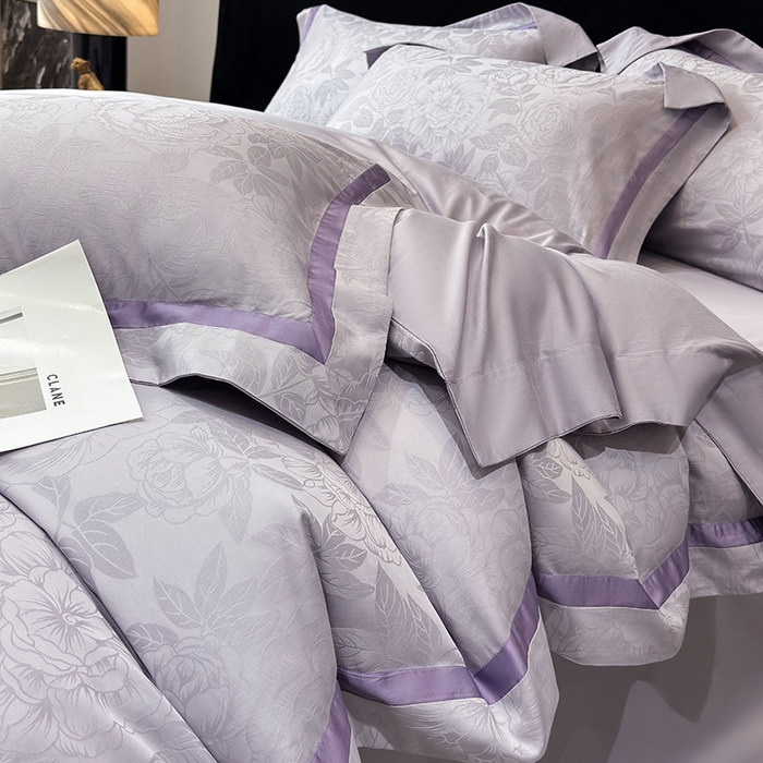 91家纺网 家纺一手货源 找家纺 60支花开富贵长绒棉丝光全棉提花四件套 花开富贵-优雅紫