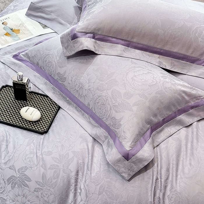 91家纺网 家纺一手货源 找家纺 60支花开富贵长绒棉丝光全棉提花四件套 花开富贵-优雅紫