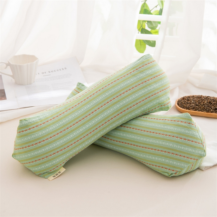 91家纺网 家纺一手货源 找家纺 仁宇枕业 2026新款全棉提花水洗棉条纹三角菱形荞麦护颈椎枕枕头枕芯 条纹三角荞麦枕-绿色